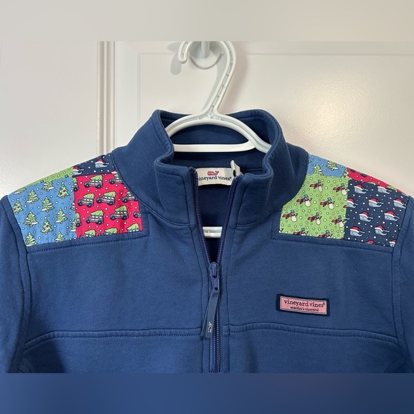 Vineyard Vines Holiday Christmas Blue Quarter-Zip Sweatshirt - Picture 5 of 7